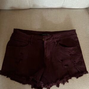 Angel Kiss Women's Burgundy Distressed Denim Cutoff Shorts